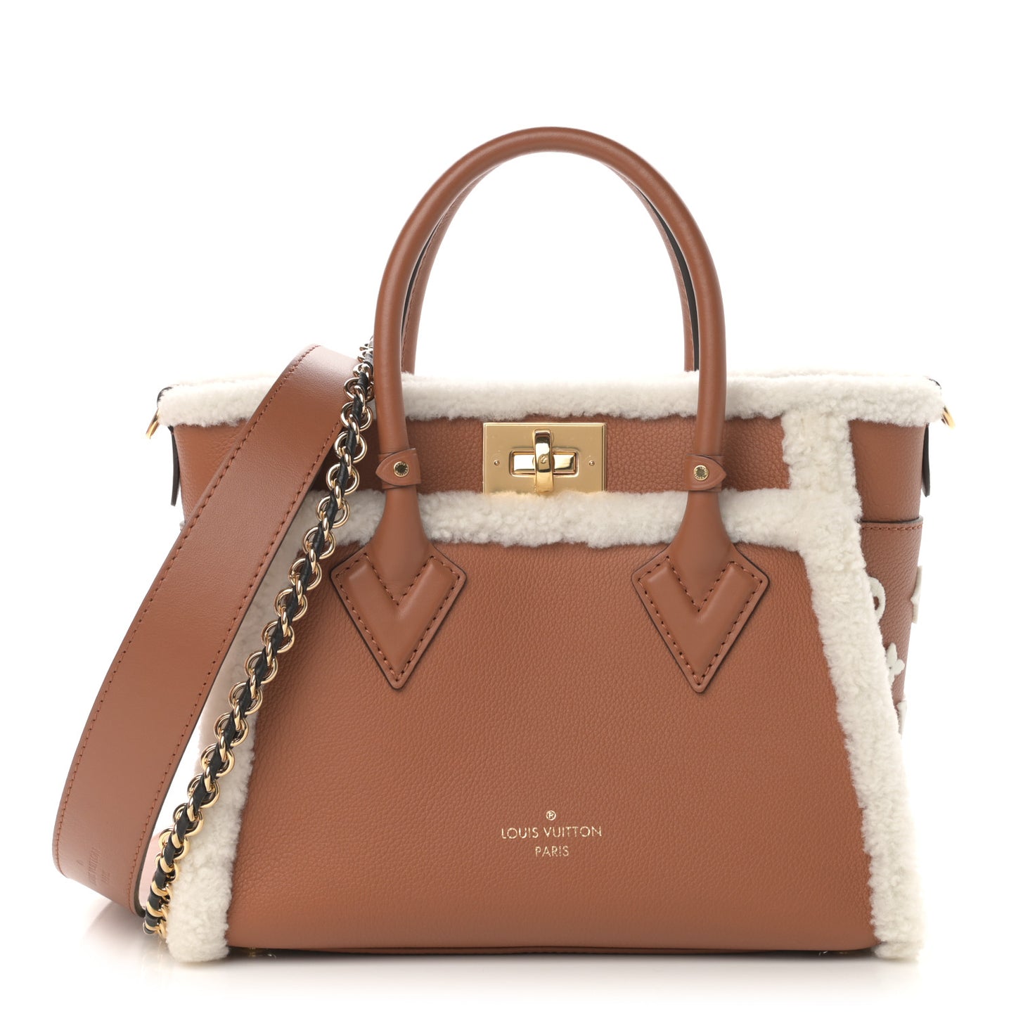 Grained Calfskin Shearling On My Side PM Caramel
