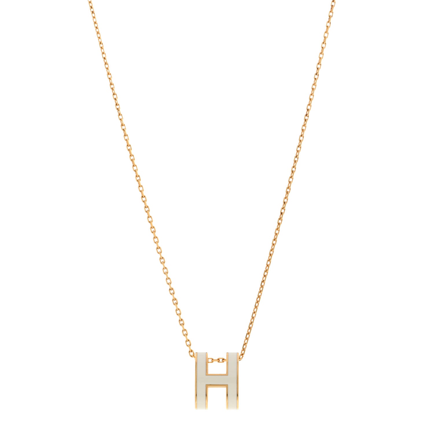 Hermes Lacquered Gold Pop H Pendant Necklace White 1 of 7