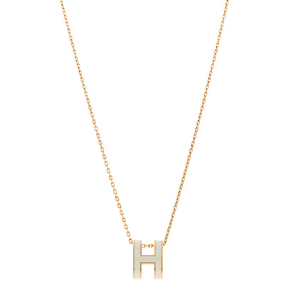 Hermes Lacquered Gold Pop H Pendant Necklace White 1 of 7
