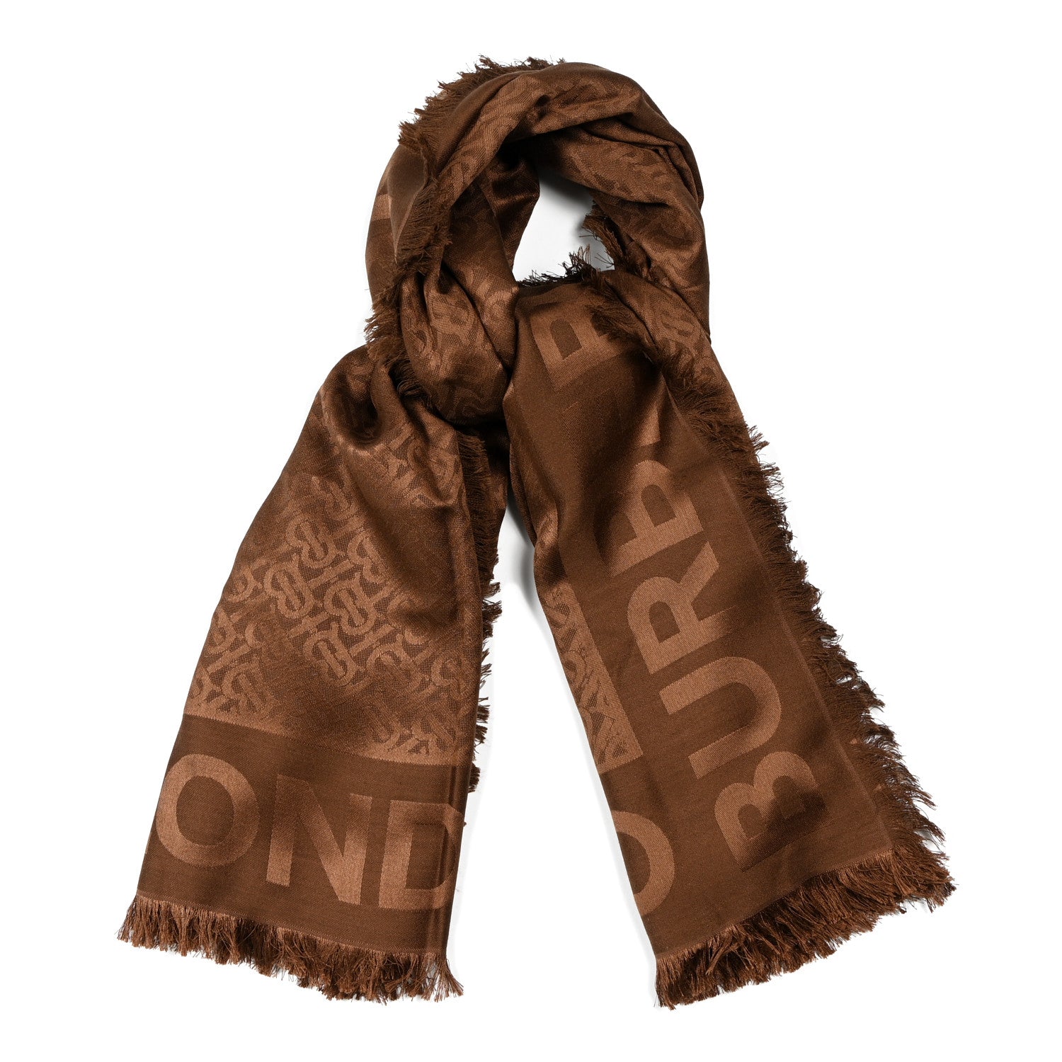 Burberry Silk Wool Jacquard Monogrammed TB Print Square Scarf Brown 1 of 4