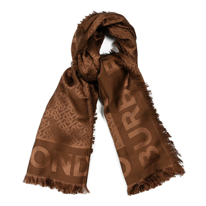 Burberry Silk Wool Jacquard Monogrammed TB Print Square Scarf Brown 1 of 4