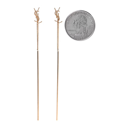 Saint Laurent Metal Monogram Pendant Threader Earrings Gold 2 of 3