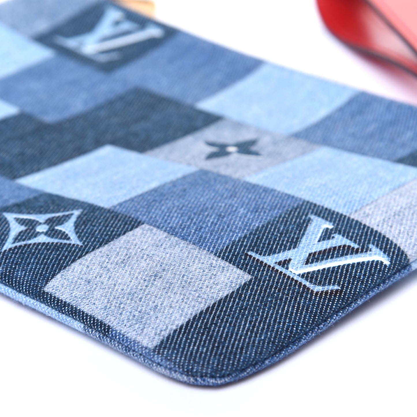 Denim Damier Monogram Patchwork Neverfull MM Pochette Bleu Rouge