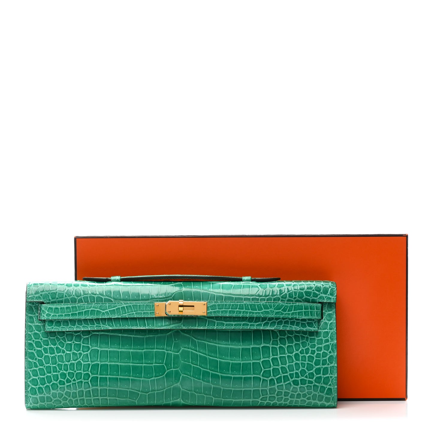 Shiny Porosus Crocodile Kelly Cut Pochette Vert Jade