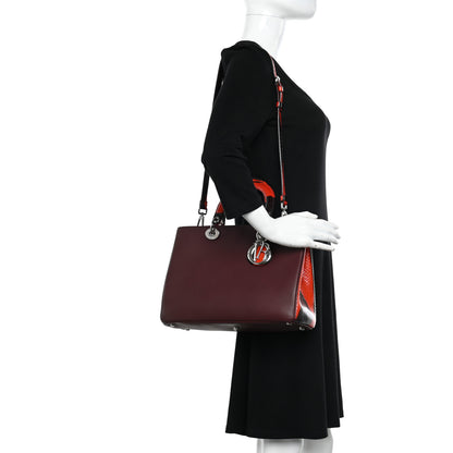 Christian Dior Calfskin Snakeskin Medium Diorissimo Tote Burgundy Red 2 of 12
