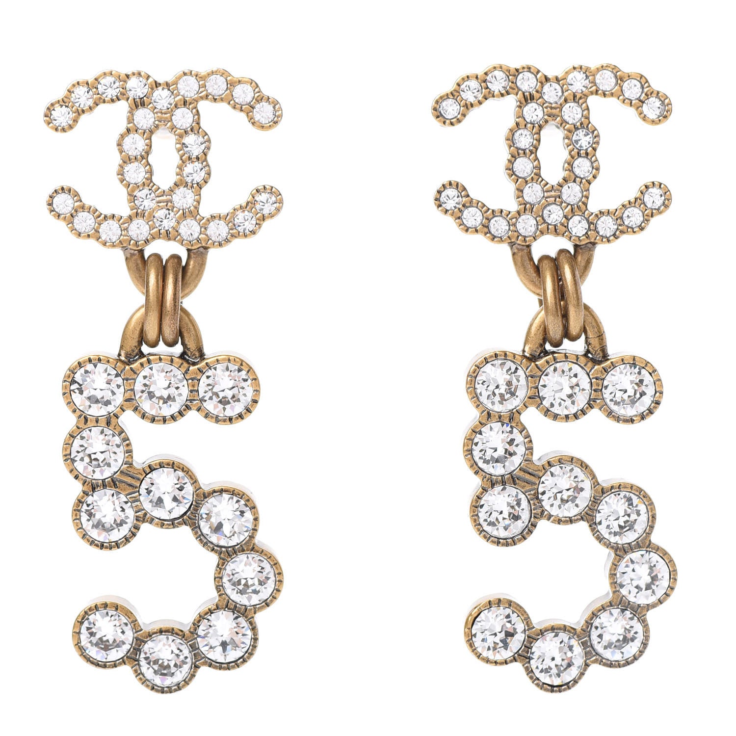 Chanel Metal Crystal City of Lights No 5 Drop Earrings Gold 1 of 5