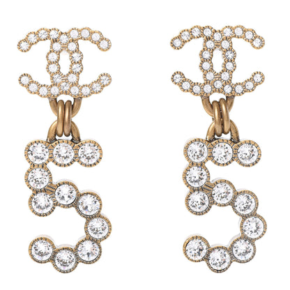 Chanel Metal Crystal City of Lights No 5 Drop Earrings Gold 1 of 5