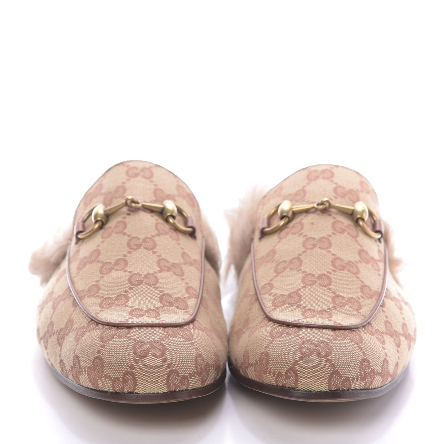 GG Monogram Fur Mens Princetown Slippers 9 Beige Ruggine Rust
