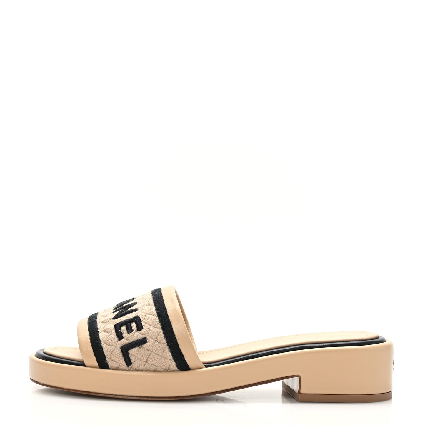 Lambskin Embroidered Logo Mule 36 Beige Black