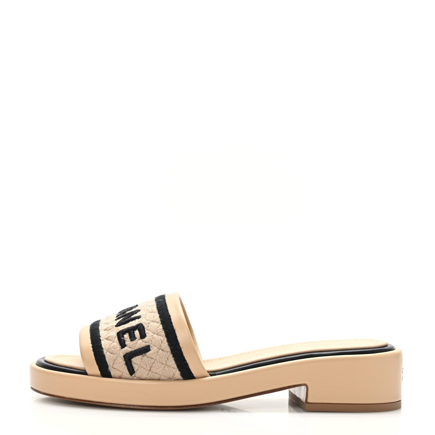 Chanel Lambskin Embroidered Logo Mule 36 Beige Black 1 of 9