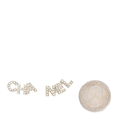 Chanel Crystal Pearl Signature Stud Earrings Gold 2 of 5