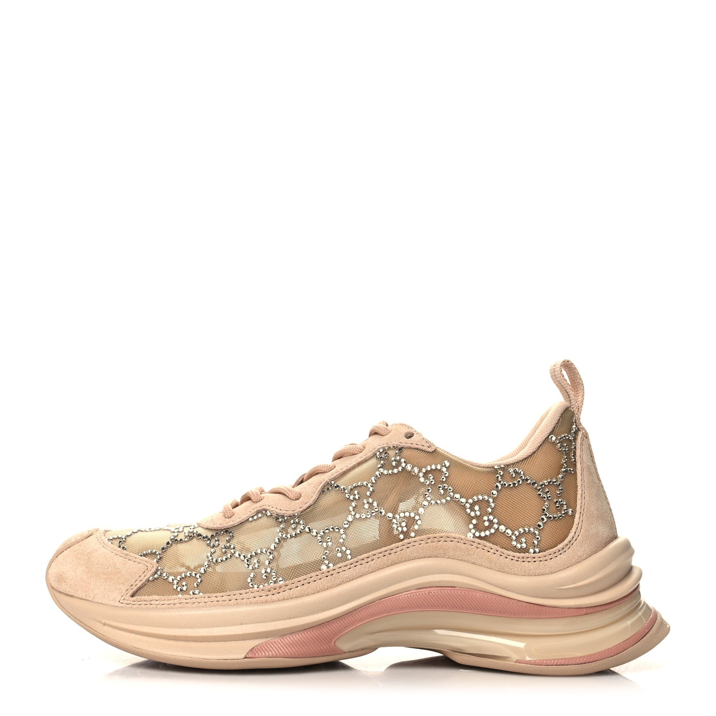Tela Retino Mesh Crystal Suede GG Monogram Womens Gucci Run Sneakers 38 Light Powder Skin Rose Silver
