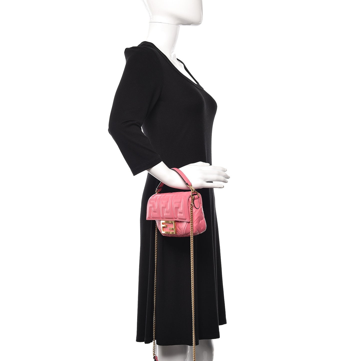 Nappa FF 1974 Embossed Mini Baguette Rosa Fluo