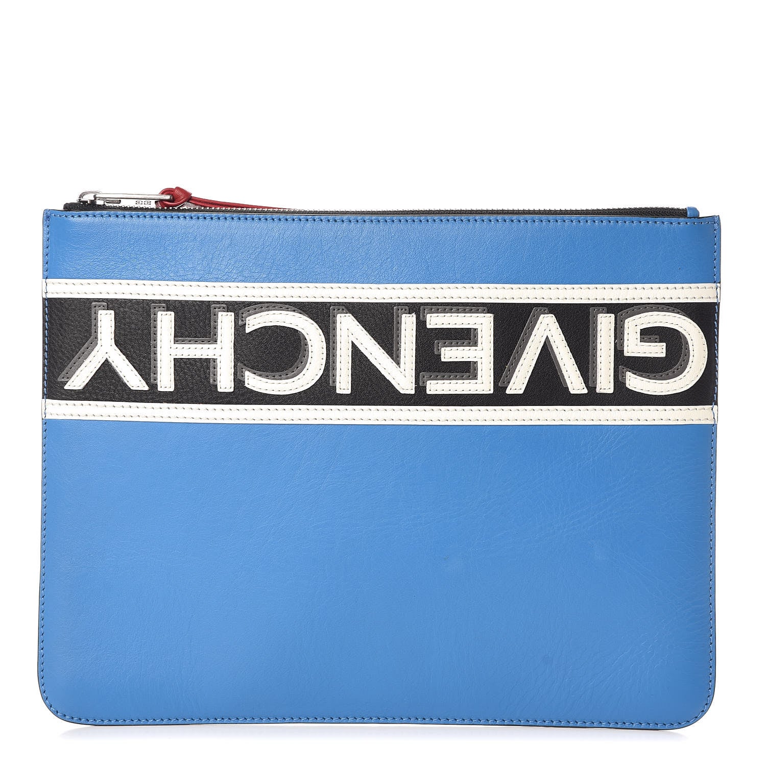 Givenchy Calfskin Logo Stripe Large Zip Pouch Electric Blue White 1 of 6