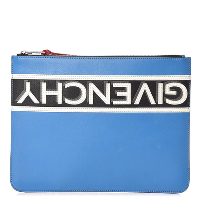 Givenchy Calfskin Logo Stripe Large Zip Pouch Electric Blue White 1 of 6