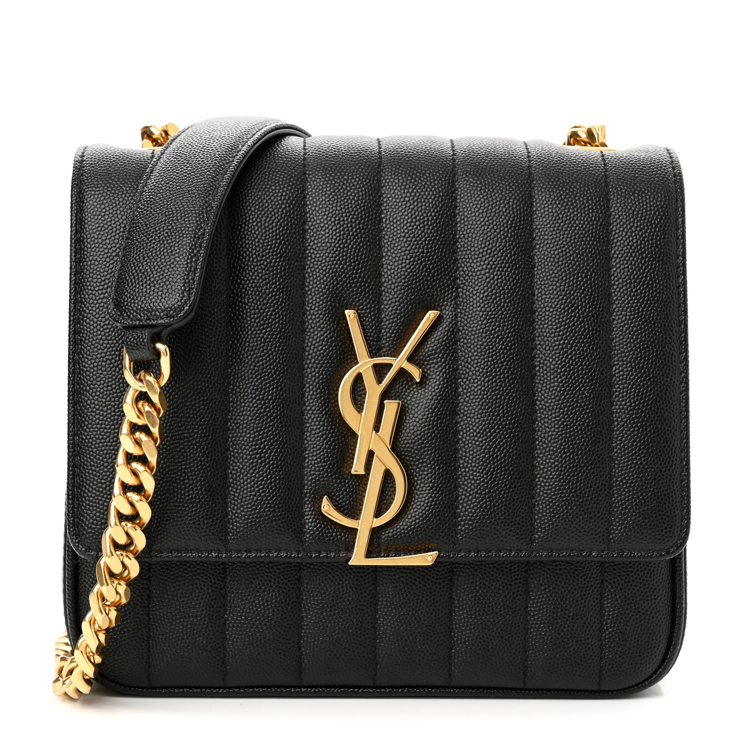 Grain De Poudre Matelasse Monogram Medium Vicky Chain Bag Black