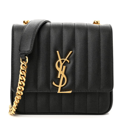 Saint Laurent Grain De Poudre Matelasse Monogram Medium Vicky Chain Bag Black 1 of 11