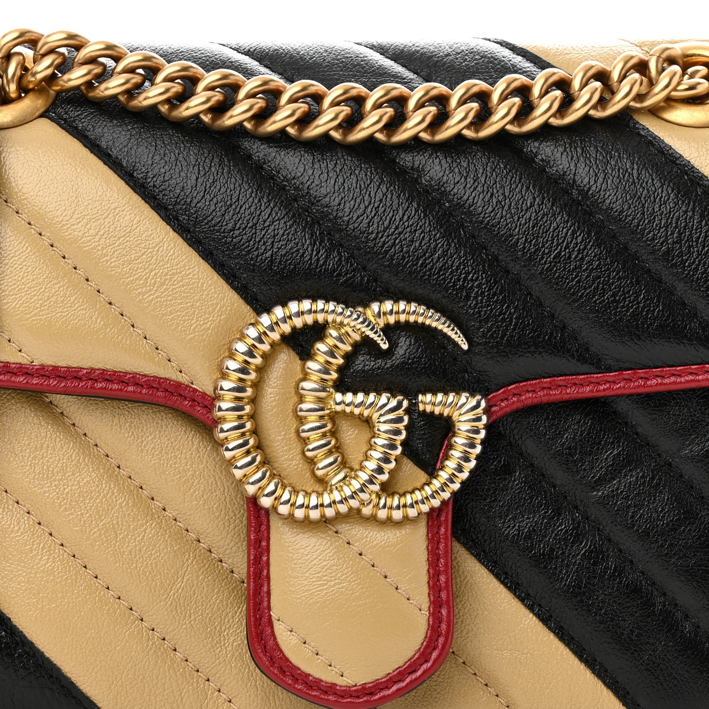 Azalea Calfskin Matelasse Diagonal Patchwork Mini Torchon GG Marmont Shoulder Bag Black Beige Romantic Cerise