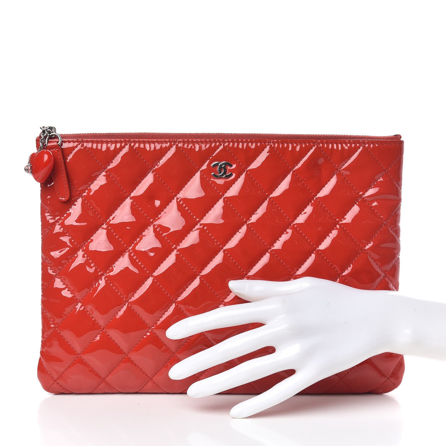 Chanel Patent Calfskin Quilted Valentine Hearts Medium Cosmetic Case Red 2 of 8