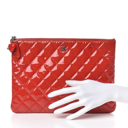 Chanel Patent Calfskin Quilted Valentine Hearts Medium Cosmetic Case Red 2 of 8