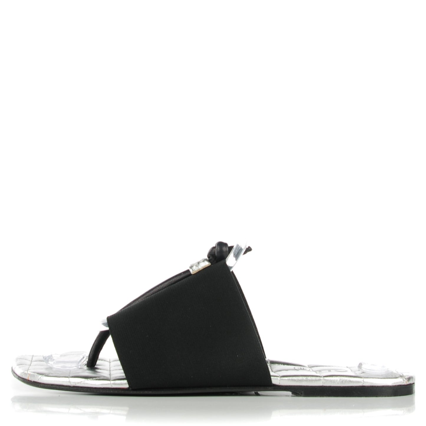 Elastic Lambskin Quilted Sandals 38 Black Silver