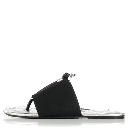 Chanel Elastic Lambskin Quilted Sandals 38 Black Silver 1 of 7