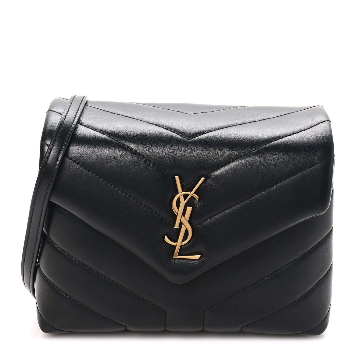 Calfskin Y Quilted Monogram Toy Loulou Crossbody Bag Black