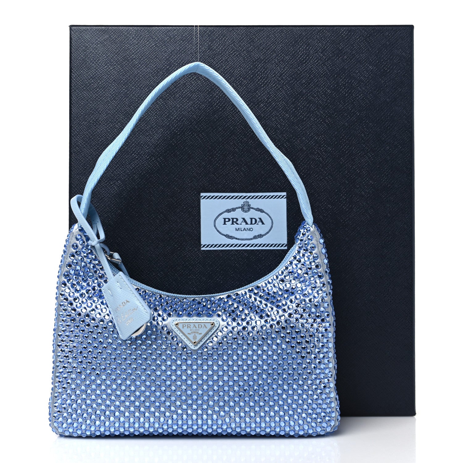 Prada Satin Crystal Mini Re-Edition 2000 Bag Celeste 11 of 11
