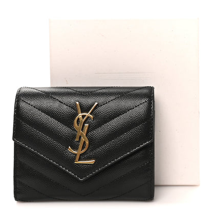 Saint Laurent Grain De Poudre Matelasse Chevron Monogram Compact Tri Fold Wallet Black 8 of 8