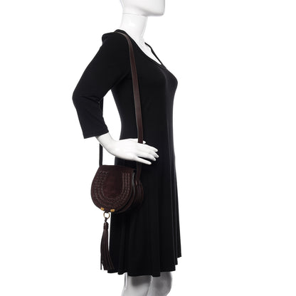Chloe Suede Calfskin Braided Mini Marcie Round Crossbody Bag Carbon Brown 2 of 8