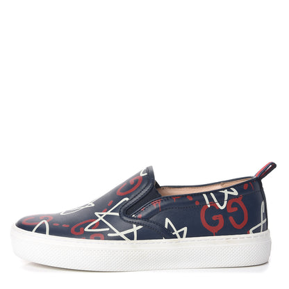 Gucci Calfskin GucciGhost Print Womens Slip On Sneakers 34 Blue Agata Hibiscus Red 1 of 10
