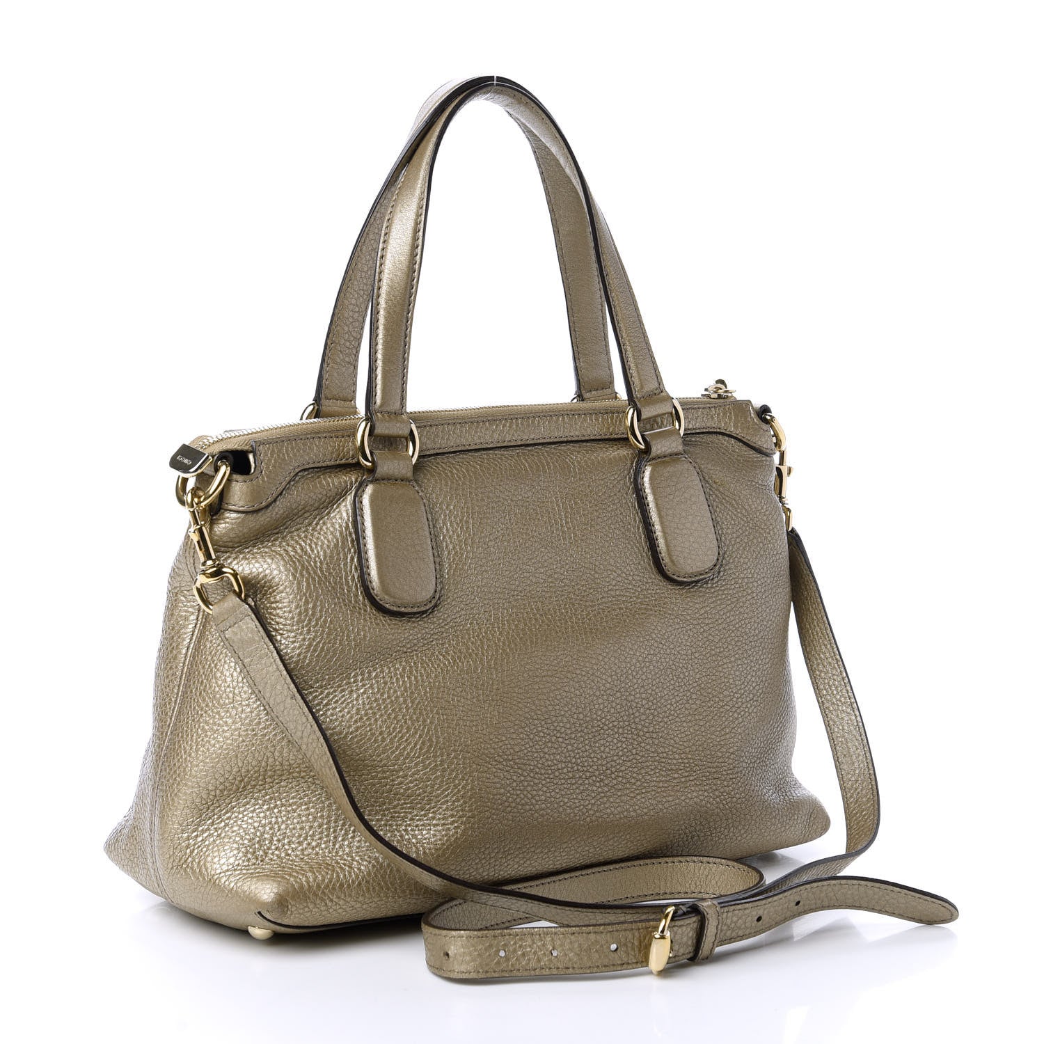 Gucci Metallic Cellarius Calfskin Small Soho Top Handle Satchel Golden Beige 3 of 10