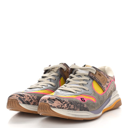 Gucci Suede Calfskin Tejus Printed Womens Ultrapace Sneakers 42 Pink Silver Oatmeal Yolk 3 of 7