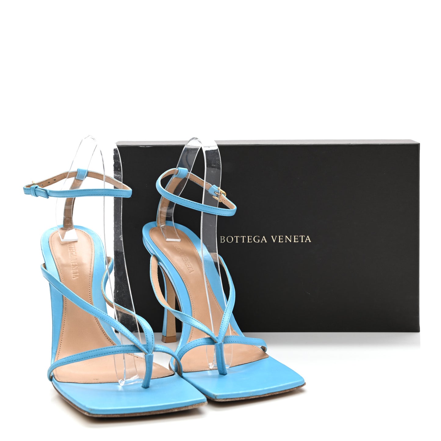 Lambskin Stretch Multi Strap 90mm Sandals 41 Sky Blue