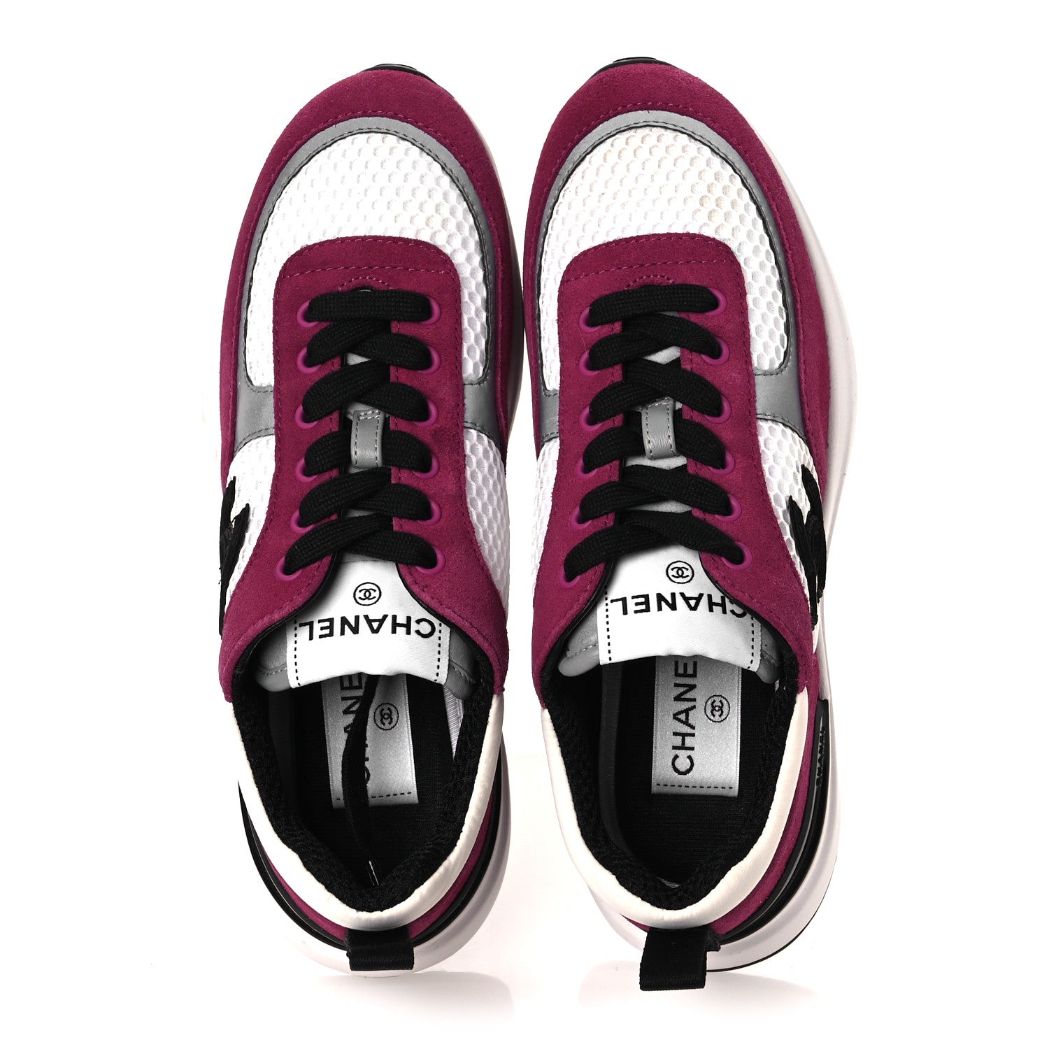 Chanel Mesh Suede Calfskin Womens CC Sneakers 36 White Dark Pink Grey 2 of 10