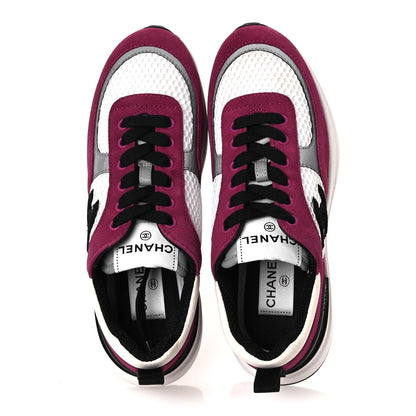 Chanel Mesh Suede Calfskin Womens CC Sneakers 36 White Dark Pink Grey 2 of 10
