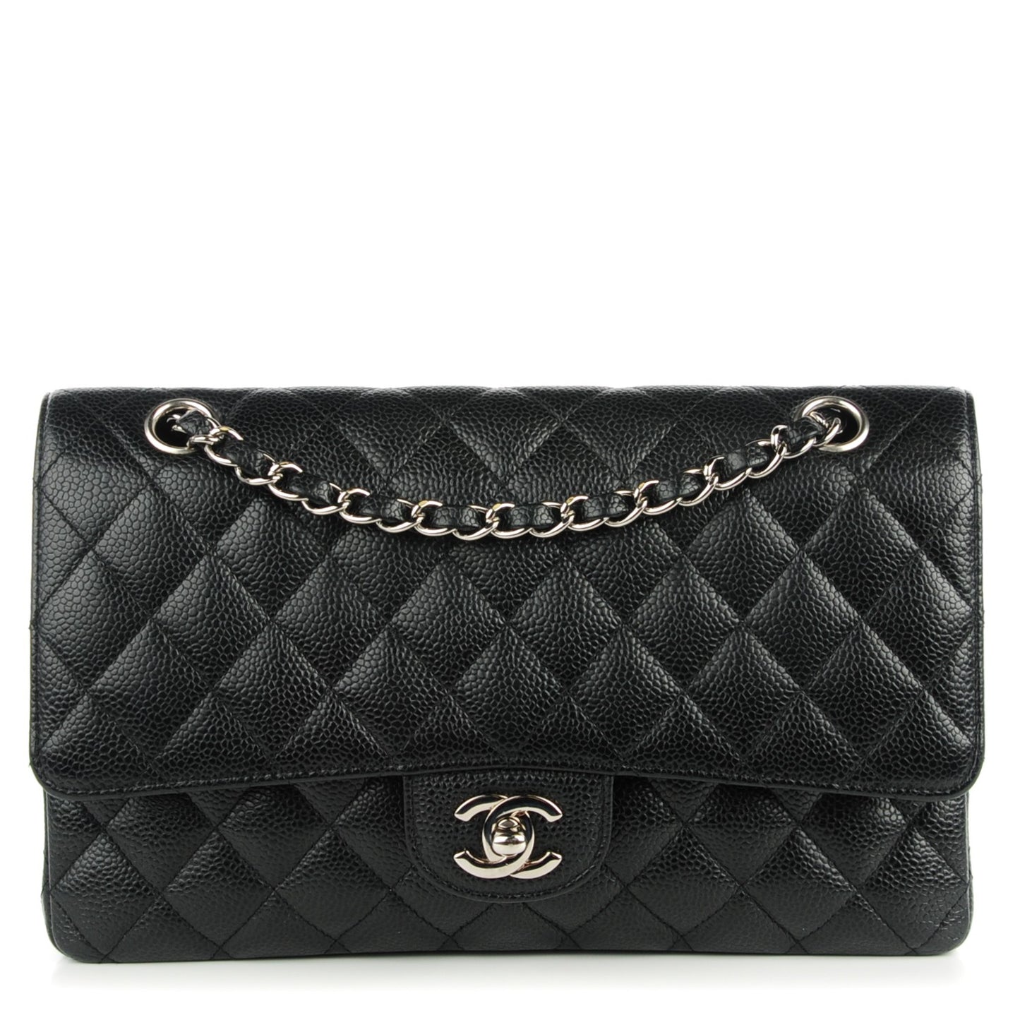 Caviar Quilted Medium Double Flap Black