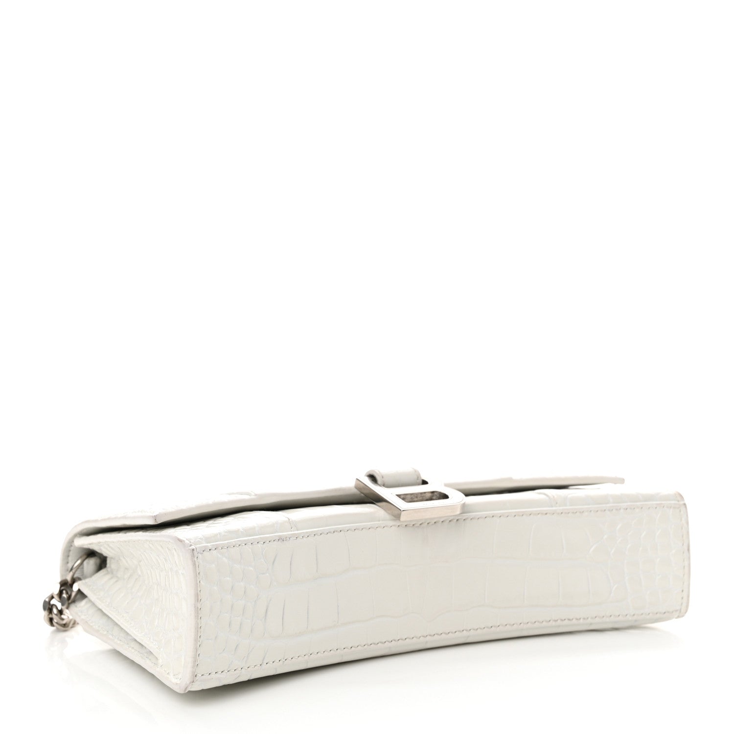 Balenciaga Shiny Calfskin Crocodile Embossed Small Hourglass Evening Chain Bag White 4 of 12