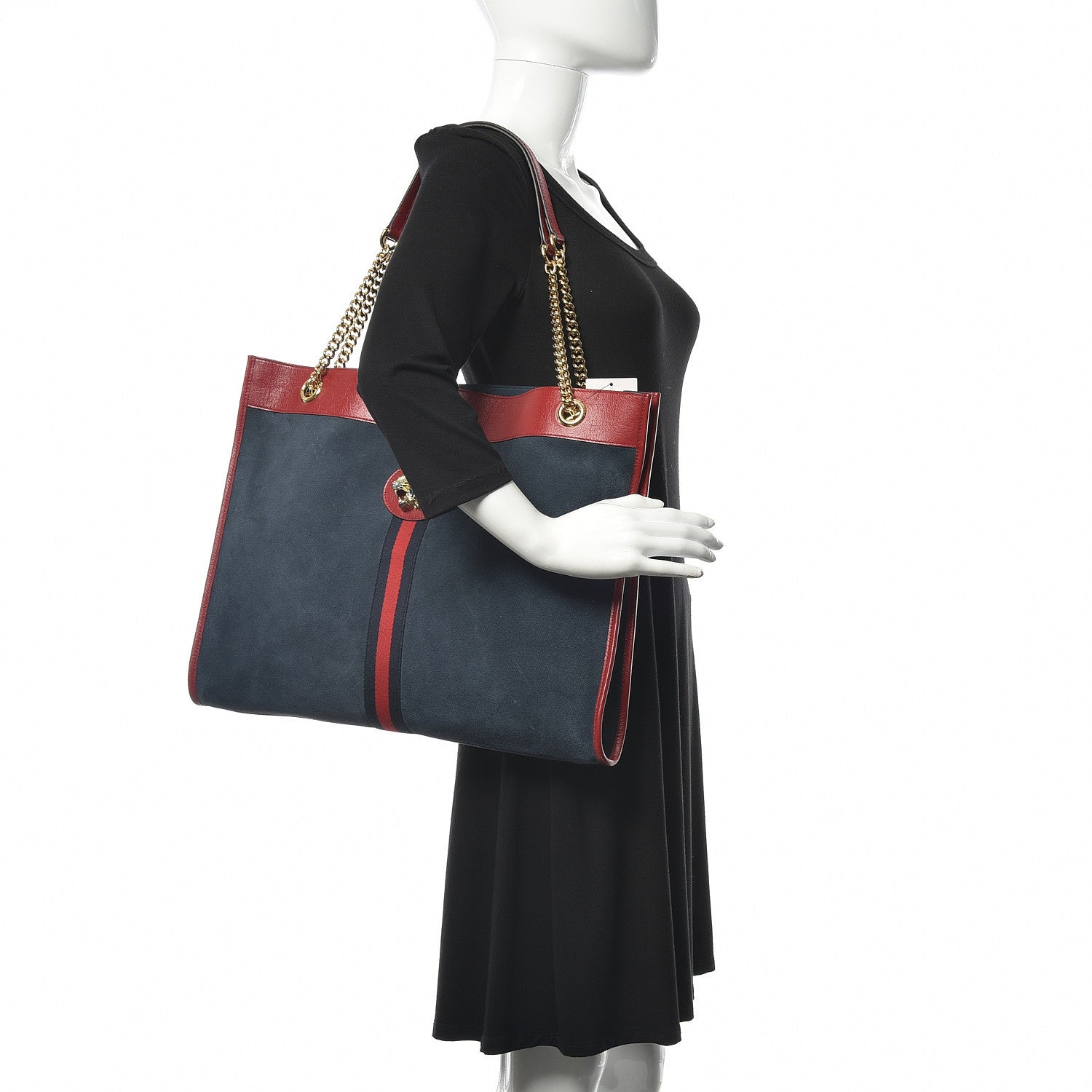 Gucci Suede Calfskin Large Rajah Chain Tote New Blue Romantic Cherry 2 of 12