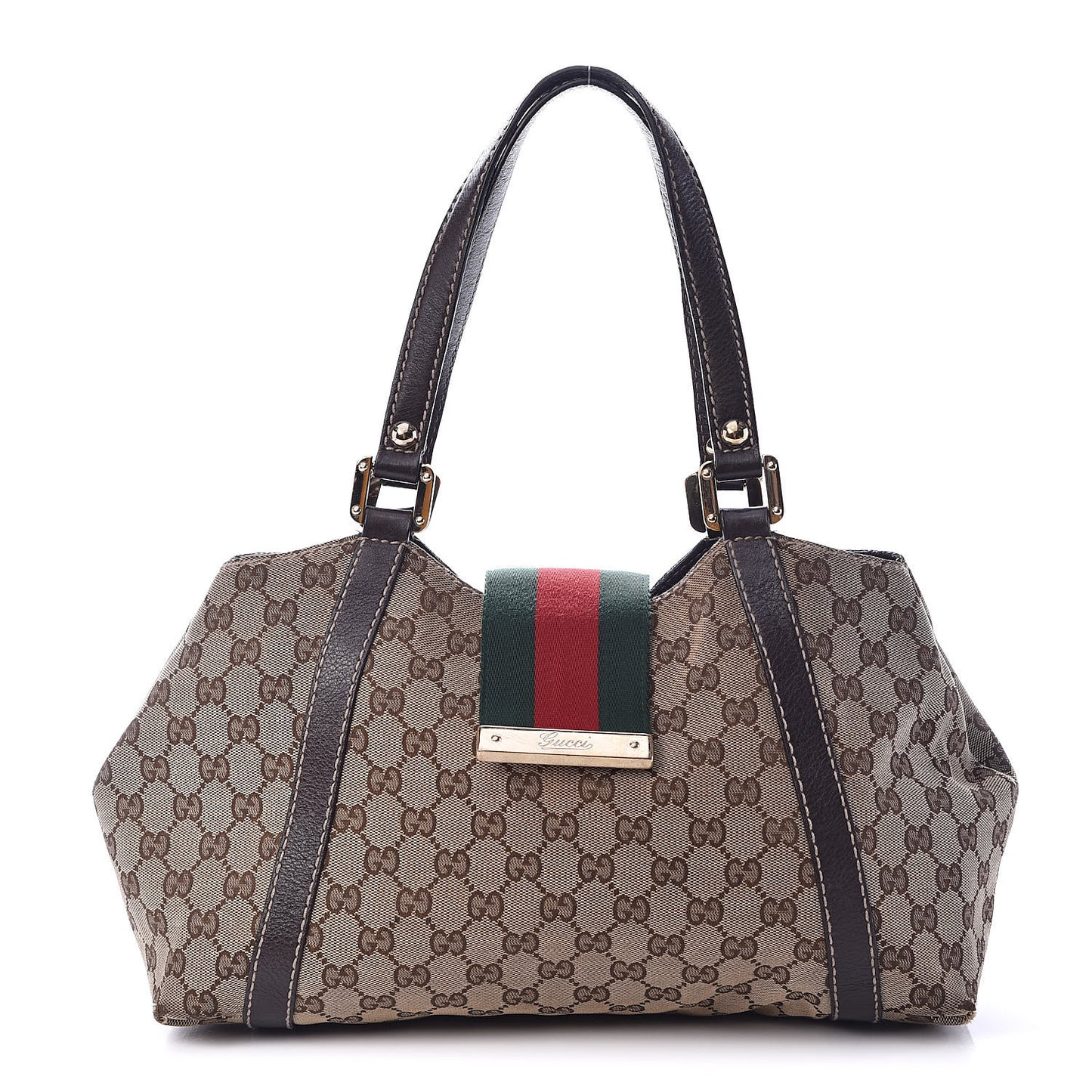 Monogram Medium New Ladies Web Tote Dark Brown