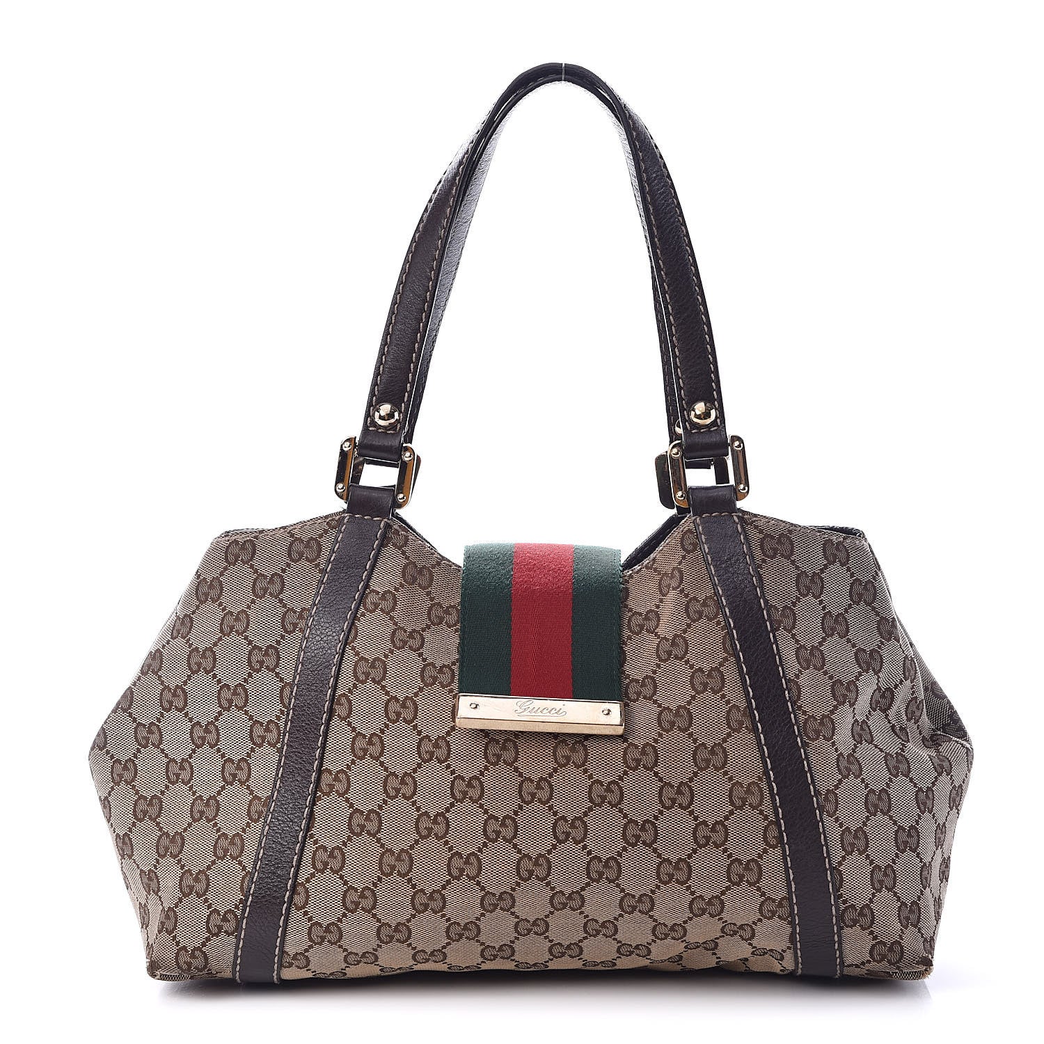 Gucci Monogram Medium New Ladies Web Tote Dark Brown 1 of 13