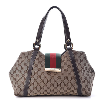 Gucci Monogram Medium New Ladies Web Tote Dark Brown 1 of 13