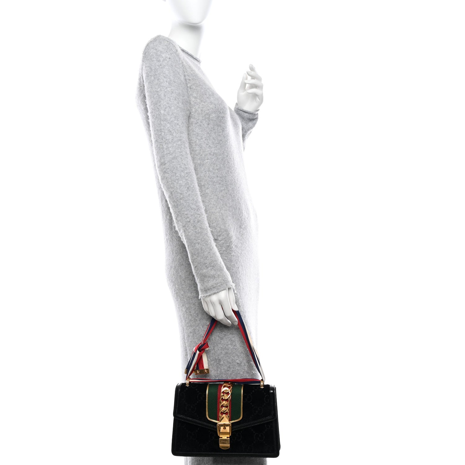 Gucci Velvet GG Monogram Small Sylvie Shoulder Bag Black 2 of 11