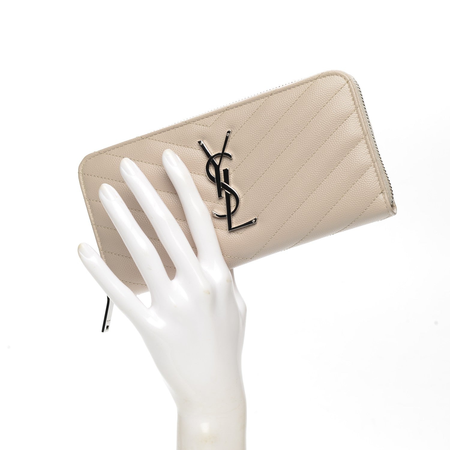 Saint Laurent Grain De Poudre Matelasse Chevron Monogram Zip Around Wallet Rose Poudre 2 of 6