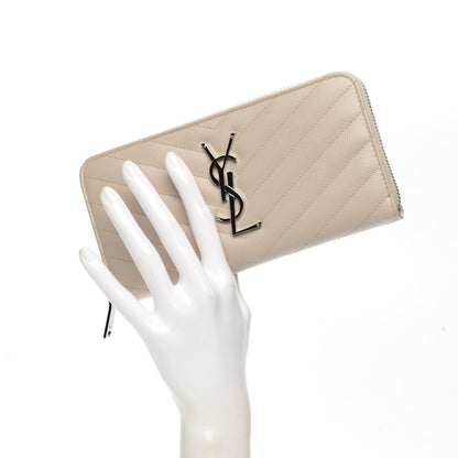 Saint Laurent Grain De Poudre Matelasse Chevron Monogram Zip Around Wallet Rose Poudre 2 of 6