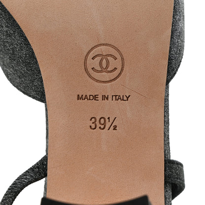 Chanel Wool Velvet Cap Toe CC Slingback Pumps 39.5 Black Grey 8 of 8