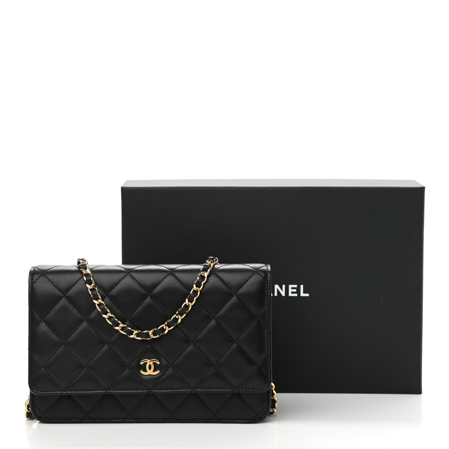 Lambskin Quilted Wallet On Chain WOC Black