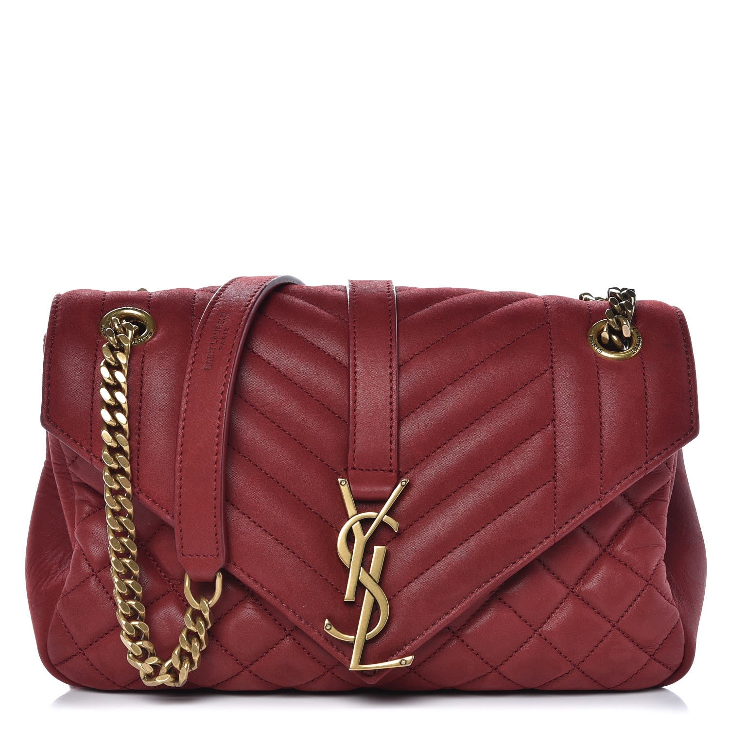 Saint Laurent Metallic Calfskin Tri-Quilt Monogram Medium College Bag Red 1 of 9