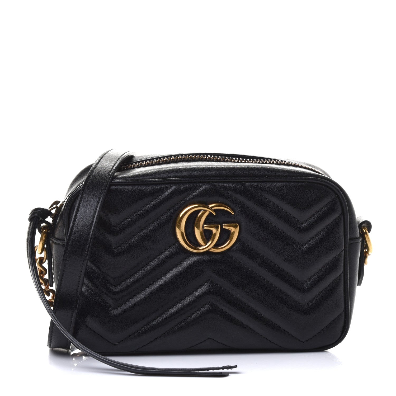 Gucci Calfskin Matelasse Mini GG Marmont Chain Shoulder Bag Black 1 of 4