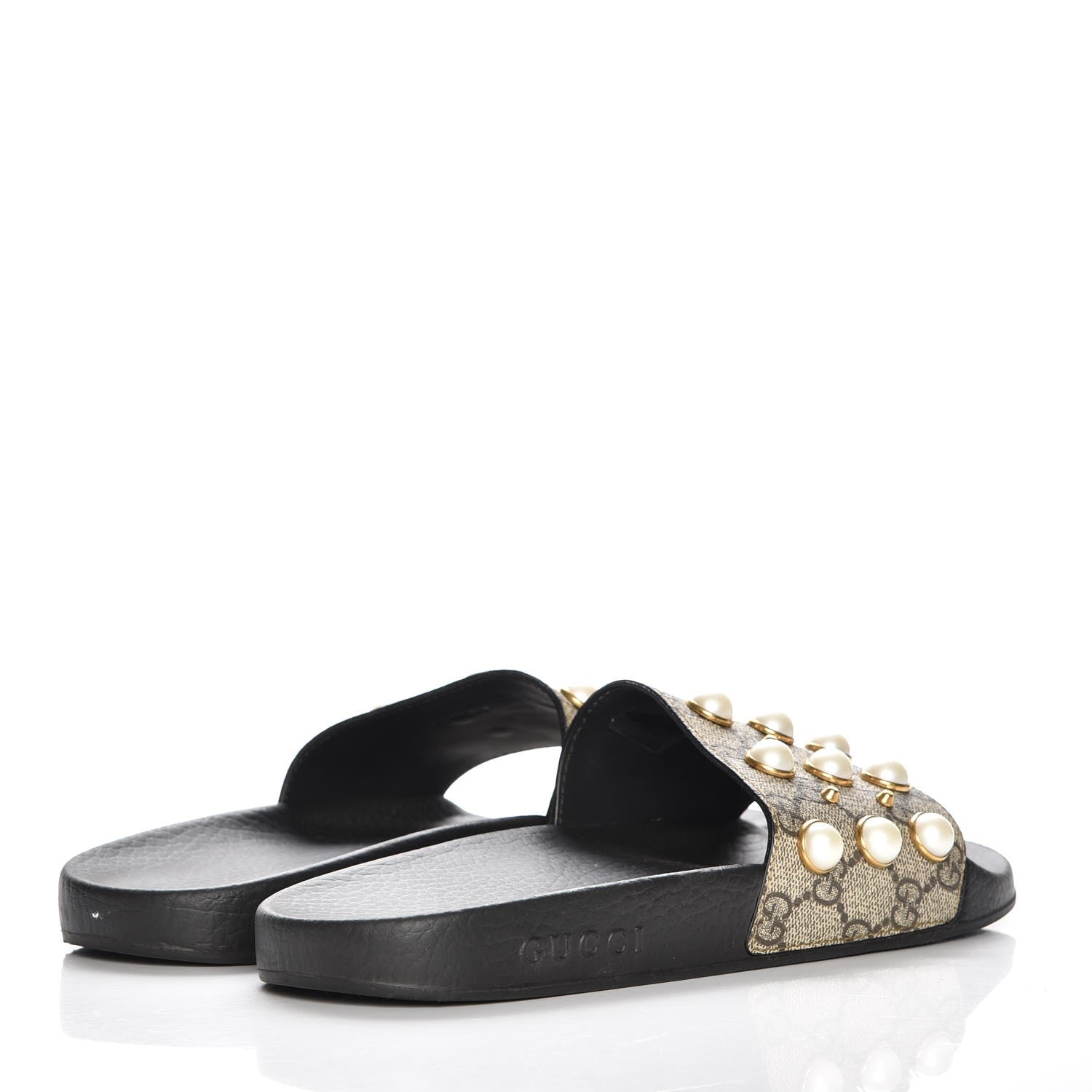 Gucci GG Supreme Monogram Pearls Slide Sandals 40 Beige 4 of 10